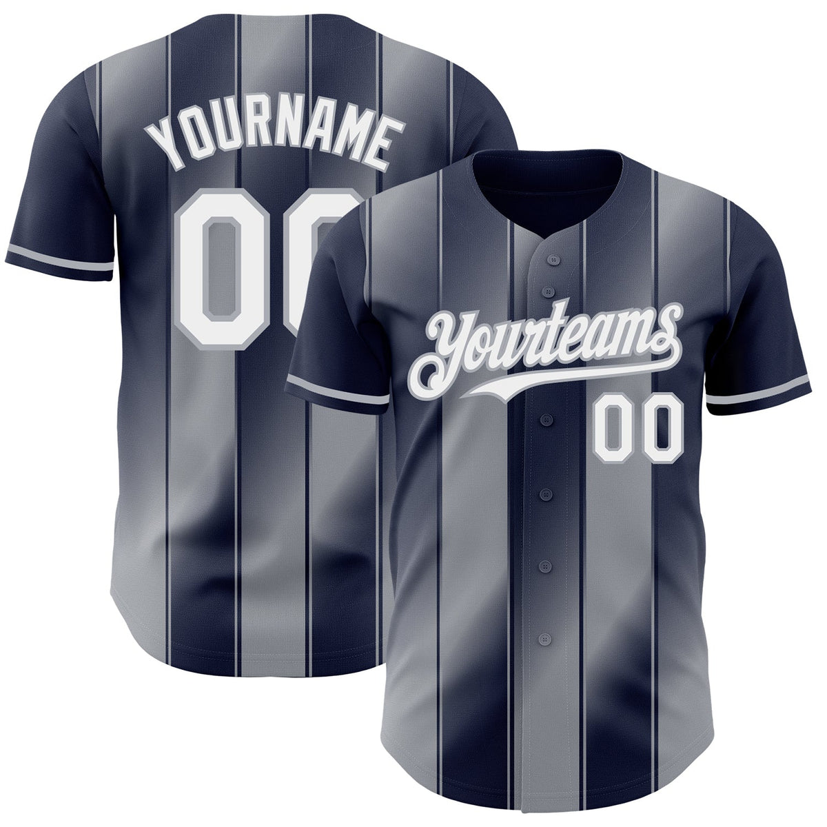 Custom Navy White-Gray Gradient Classic Vertical Stripe Authentic Baseball Jersey