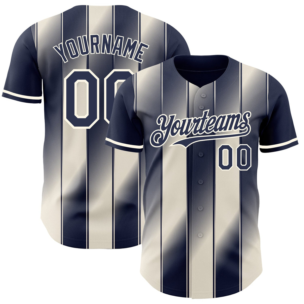 Custom Navy Cream-Cream Gradient Classic Vertical Stripe Authentic Baseball Jersey