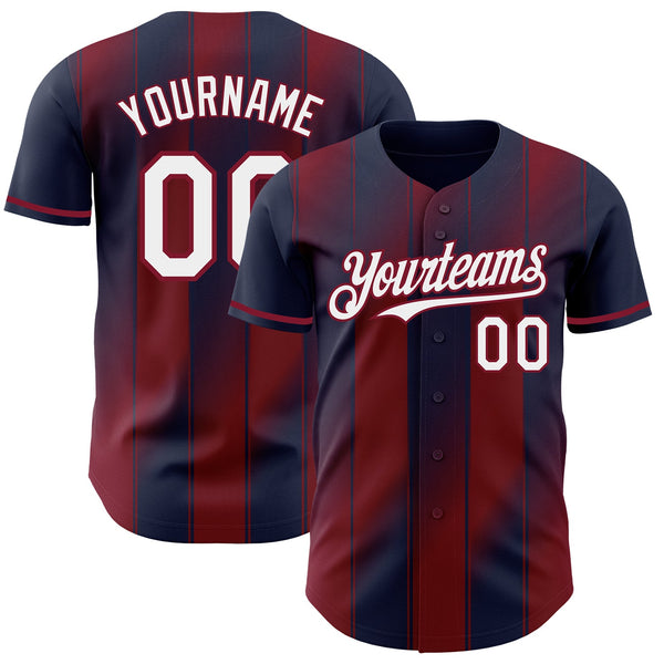 Custom Navy White-Crimson Gradient Classic Vertical Stripe Authentic Baseball Jersey