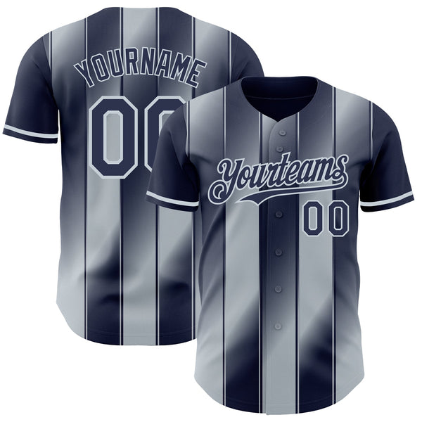Custom Navy-Silver Gradient Classic Vertical Stripe Authentic Baseball Jersey