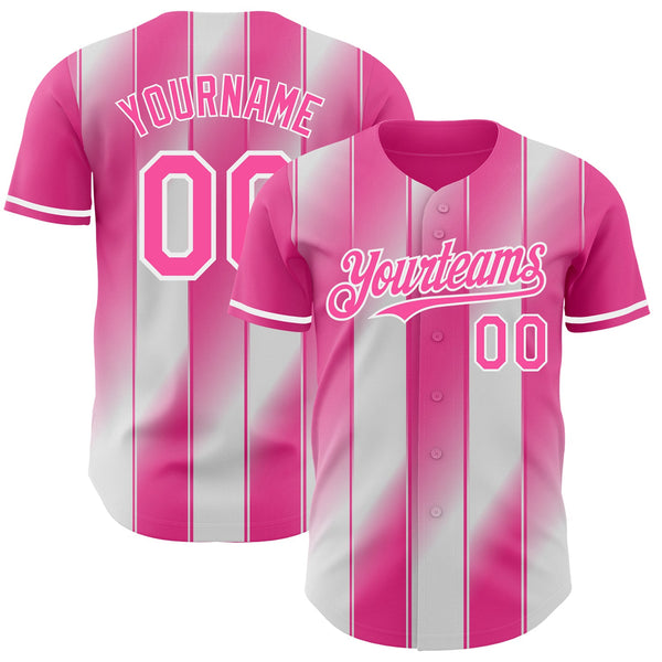 Custom Pink-White Gradient Classic Vertical Stripe Authentic Baseball Jersey