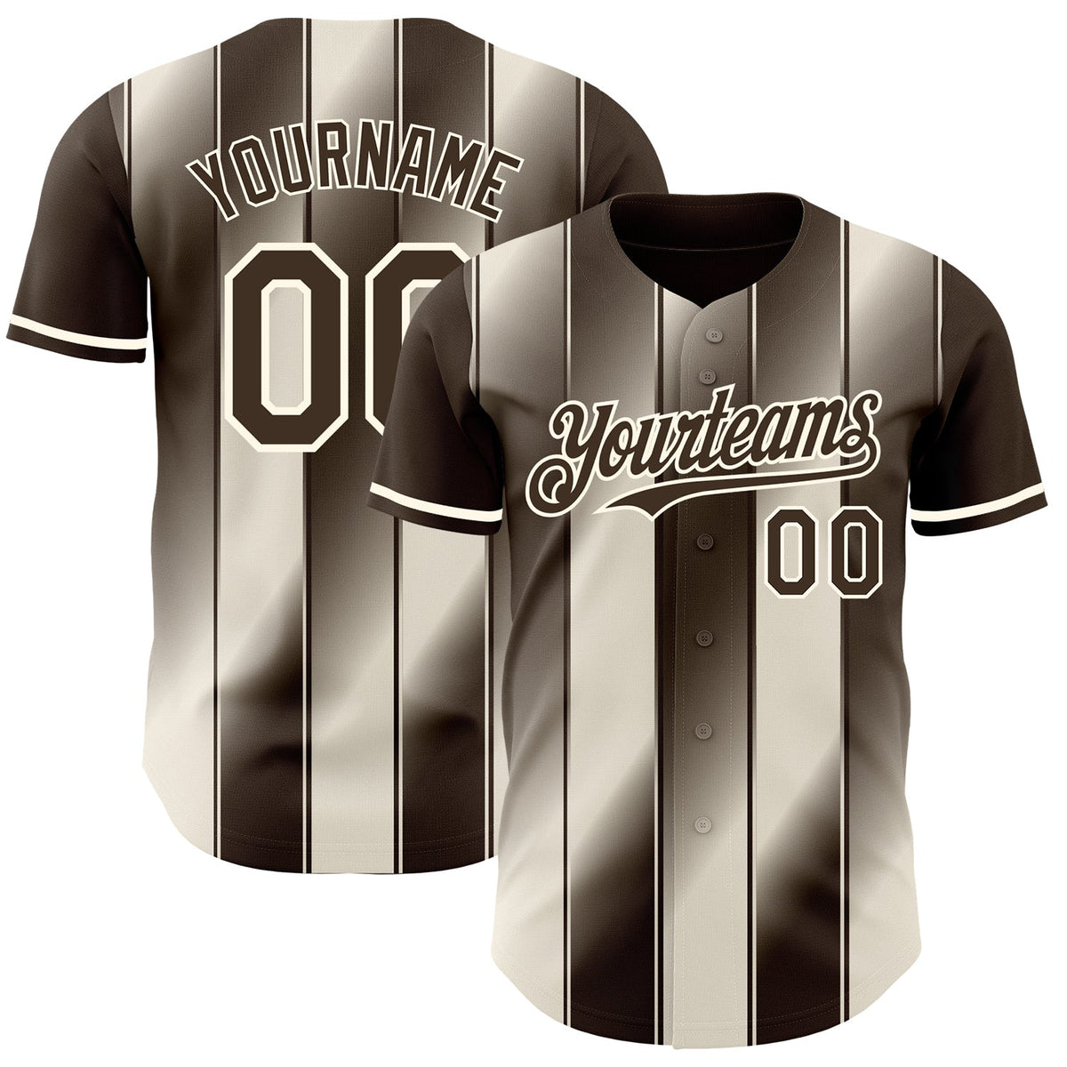 Custom Brown Cream-Cream Gradient Classic Vertical Stripe Authentic Baseball Jersey