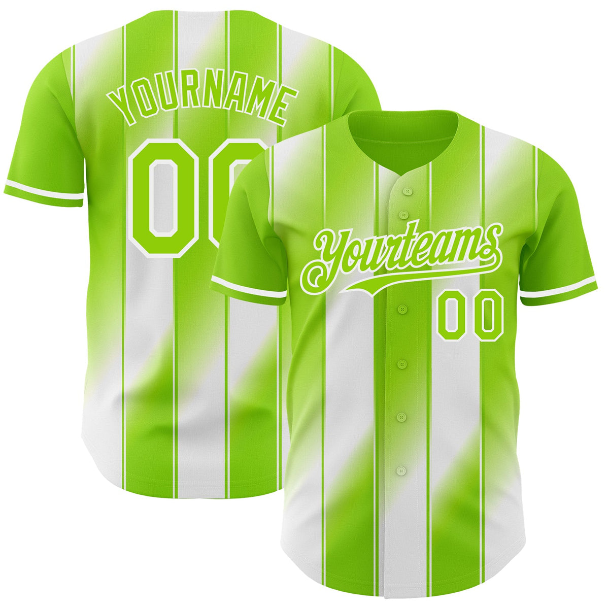 Custom Neon Green-White Gradient Classic Vertical Stripe Authentic Baseball Jersey