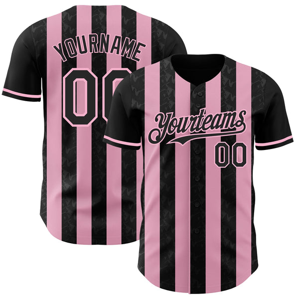 Custom Black-Light Pink Classic Vertical Stripe Fluid Liquid Texture Authentic Baseball Jersey