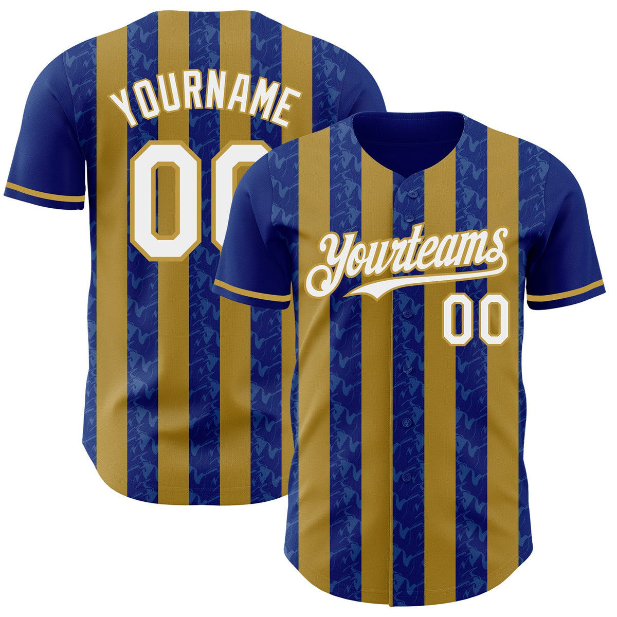 Custom Royal White-Old Gold Classic Vertical Stripe Fluid Liquid Texture Authentic Baseball Jersey