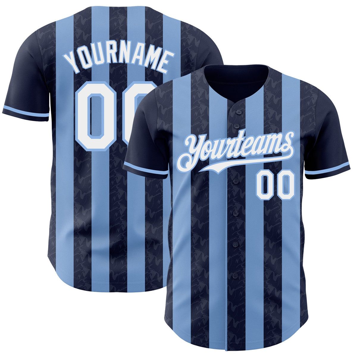 Custom Navy White-Light Blue Classic Vertical Stripe Fluid Liquid Texture Authentic Baseball Jersey
