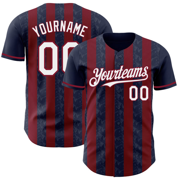 Custom Navy White-Crimson Classic Vertical Stripe Fluid Liquid Texture Authentic Baseball Jersey