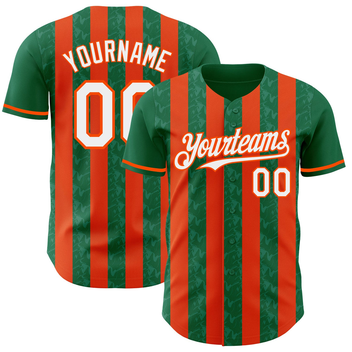 Custom Kelly Green White-Orange Classic Vertical Stripe Fluid Liquid Texture Authentic Baseball Jersey