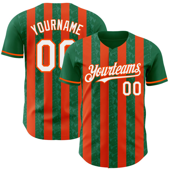 Custom Kelly Green White-Orange Classic Vertical Stripe Fluid Liquid Texture Authentic Baseball Jersey