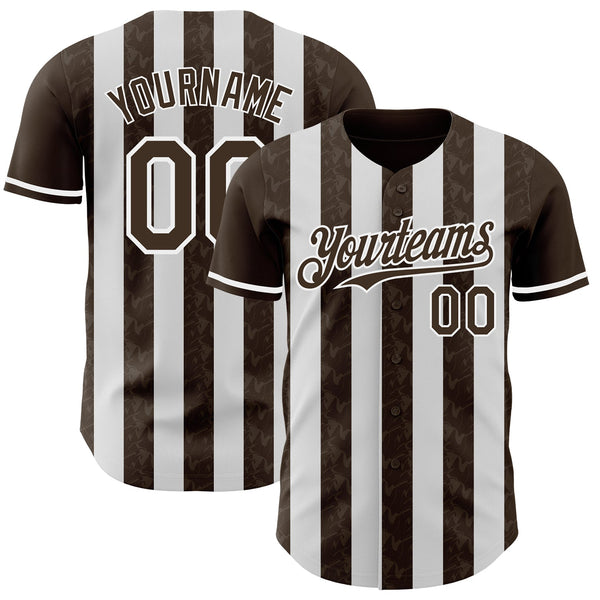Custom Brown-White Classic Vertical Stripe Fluid Liquid Texture Authentic Baseball Jersey