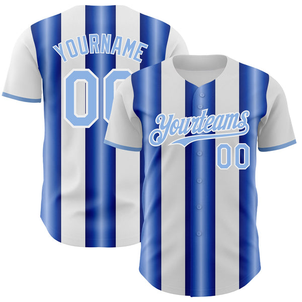 Custom White Light Blue-Royal Gradient Vertical Stripe Argentina Style Authentic Baseball Jersey