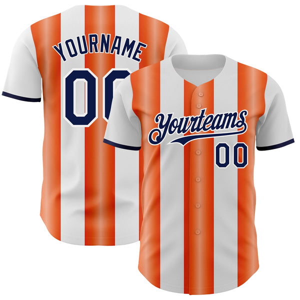 Custom White Navy-Orange Gradient Vertical Stripe Argentina Style Authentic Baseball Jersey