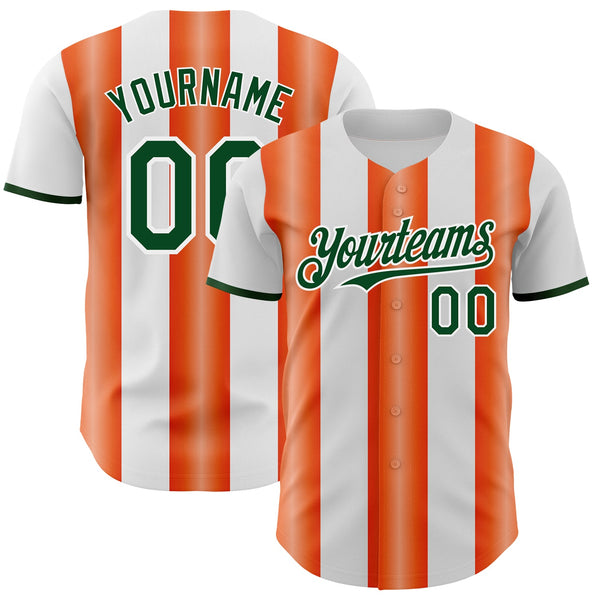 Custom White Green-Orange Gradient Vertical Stripe Argentina Style Authentic Baseball Jersey