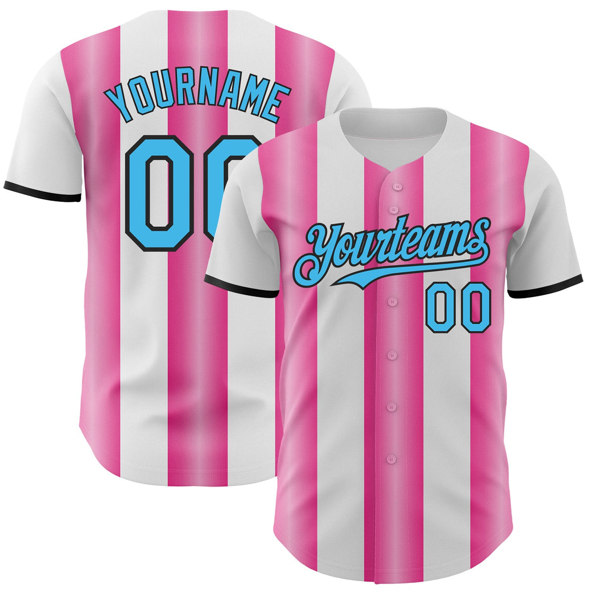 Custom White Sky Blue Pink-Black Gradient Vertical Stripe Argentina Style Authentic Baseball Jersey