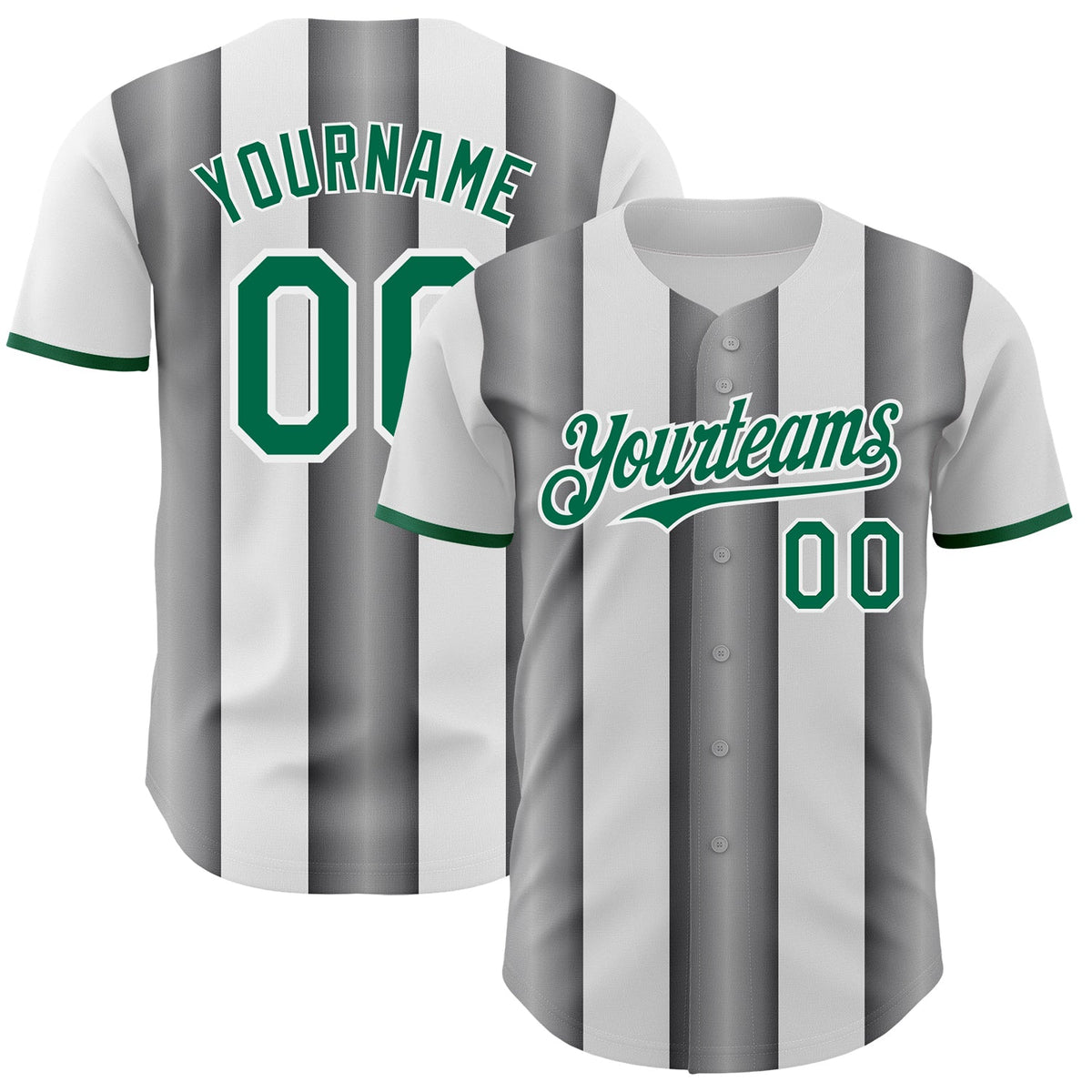 Custom White Kelly Green-Steel Gray Gradient Vertical Stripe Argentina Style Authentic Baseball Jersey