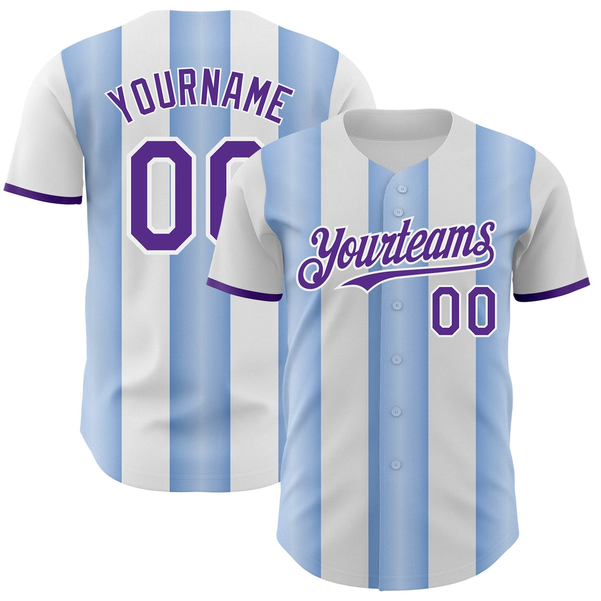 Custom White Purple-Light Blue Gradient Vertical Stripe Argentina Style Authentic Baseball Jersey