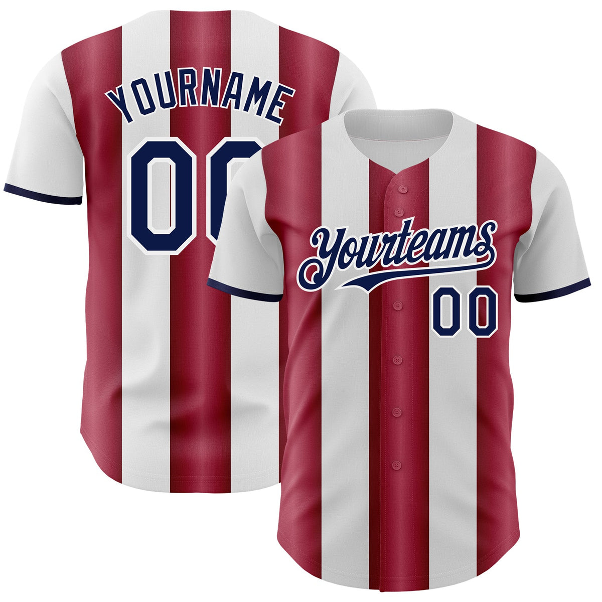 Custom White Navy-Crimson Gradient Vertical Stripe Argentina Style Authentic Baseball Jersey