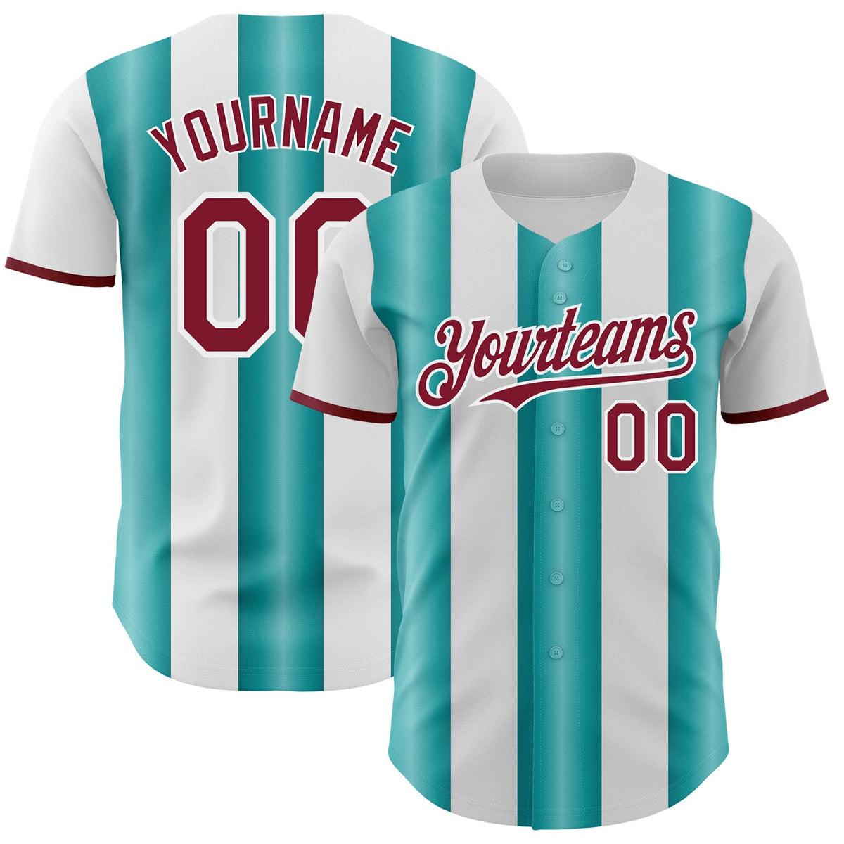 Custom White Crimson-Teal Gradient Vertical Stripe Argentina Style Authentic Baseball Jersey