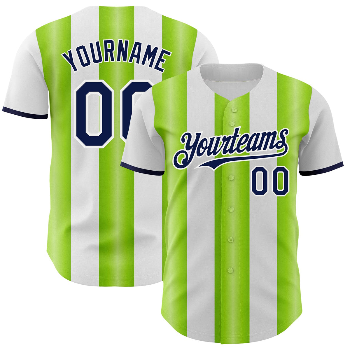 Custom White Navy-Neon Green Gradient Vertical Stripe Argentina Style Authentic Baseball Jersey