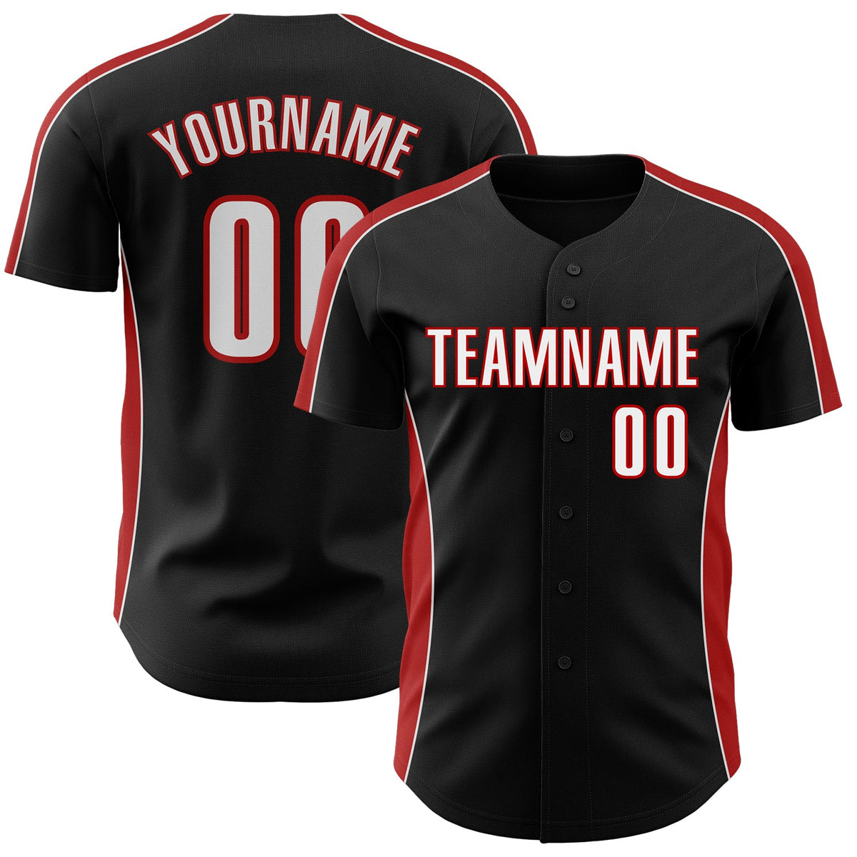 Custom Black White-Red Classic Color Block Side Panel Stripe Authentic Baseball Jersey