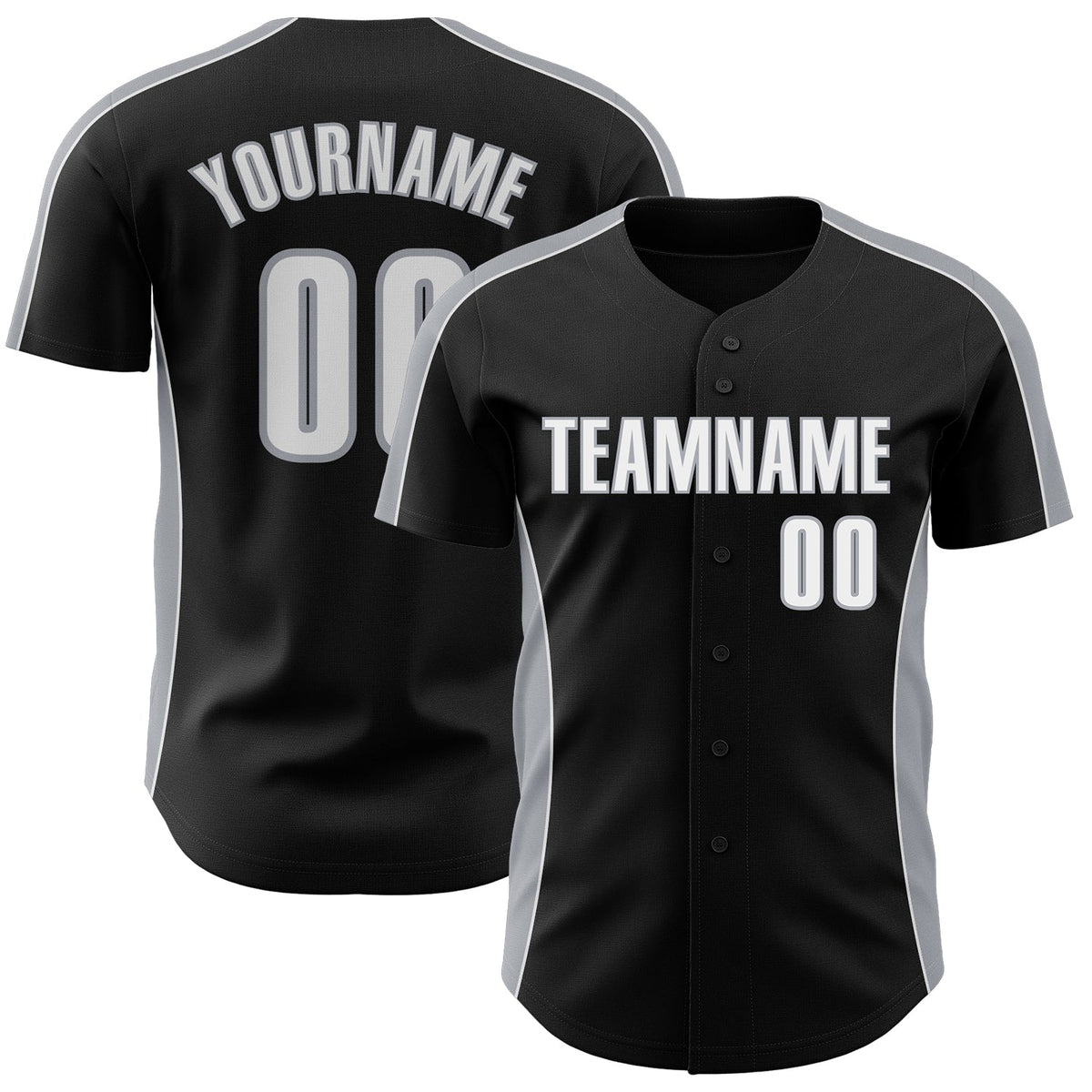 Custom Black White-Gray Classic Color Block Side Panel Stripe Authentic Baseball Jersey