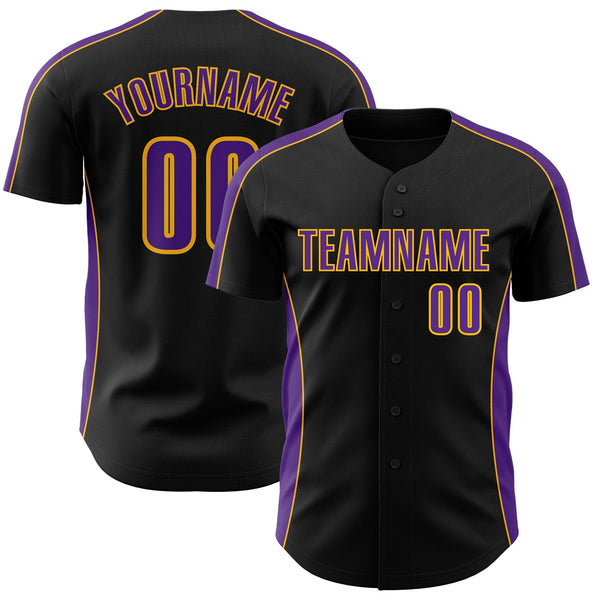 Custom Black Purple-Gold Classic Color Block Side Panel Stripe Authentic Baseball Jersey