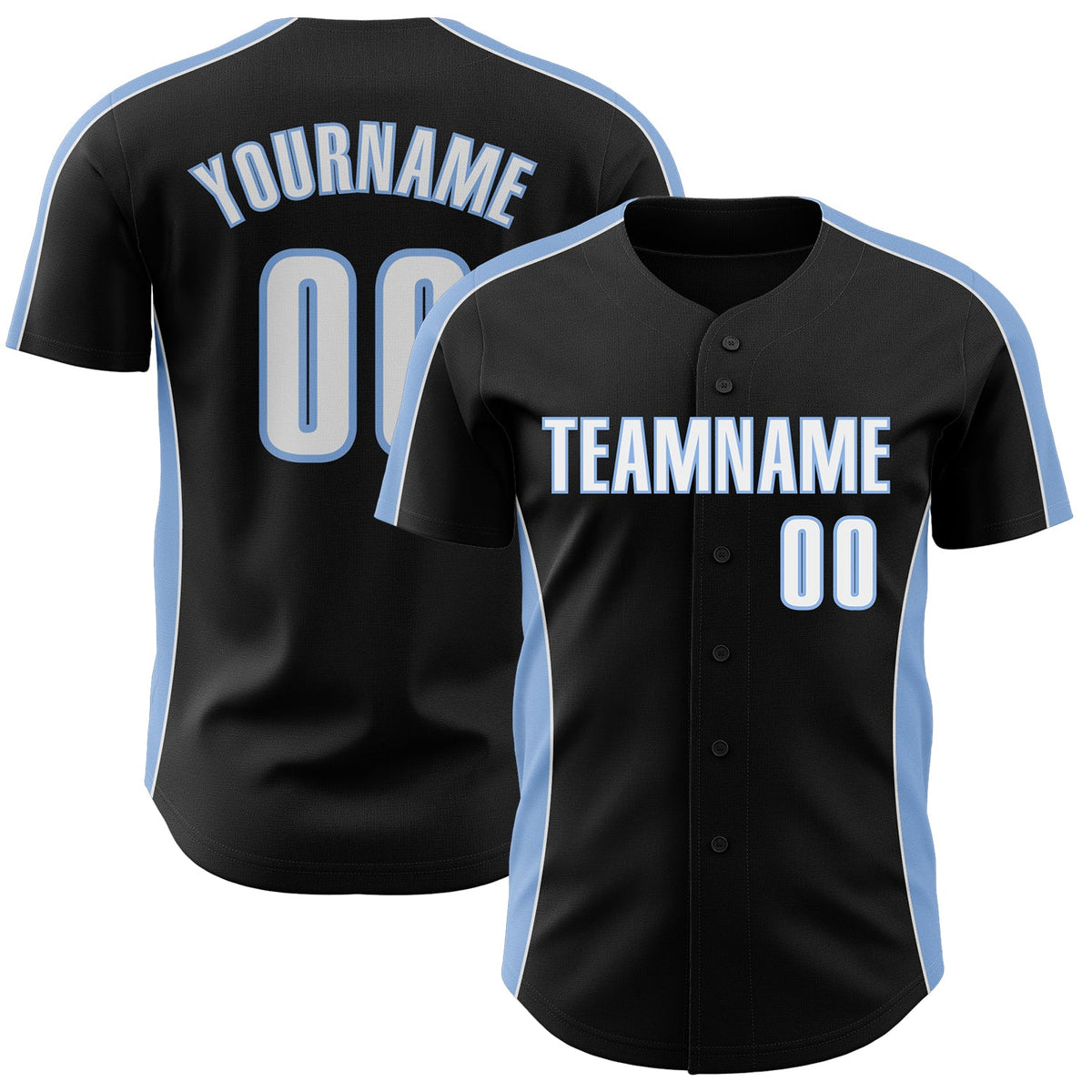 Custom Black White-Light Blue Classic Color Block Side Panel Stripe Authentic Baseball Jersey
