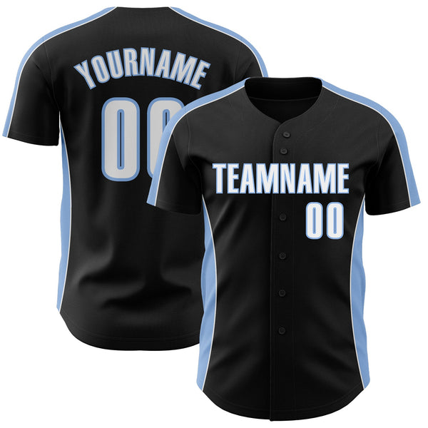Custom Black White-Light Blue Classic Color Block Side Panel Stripe Authentic Baseball Jersey