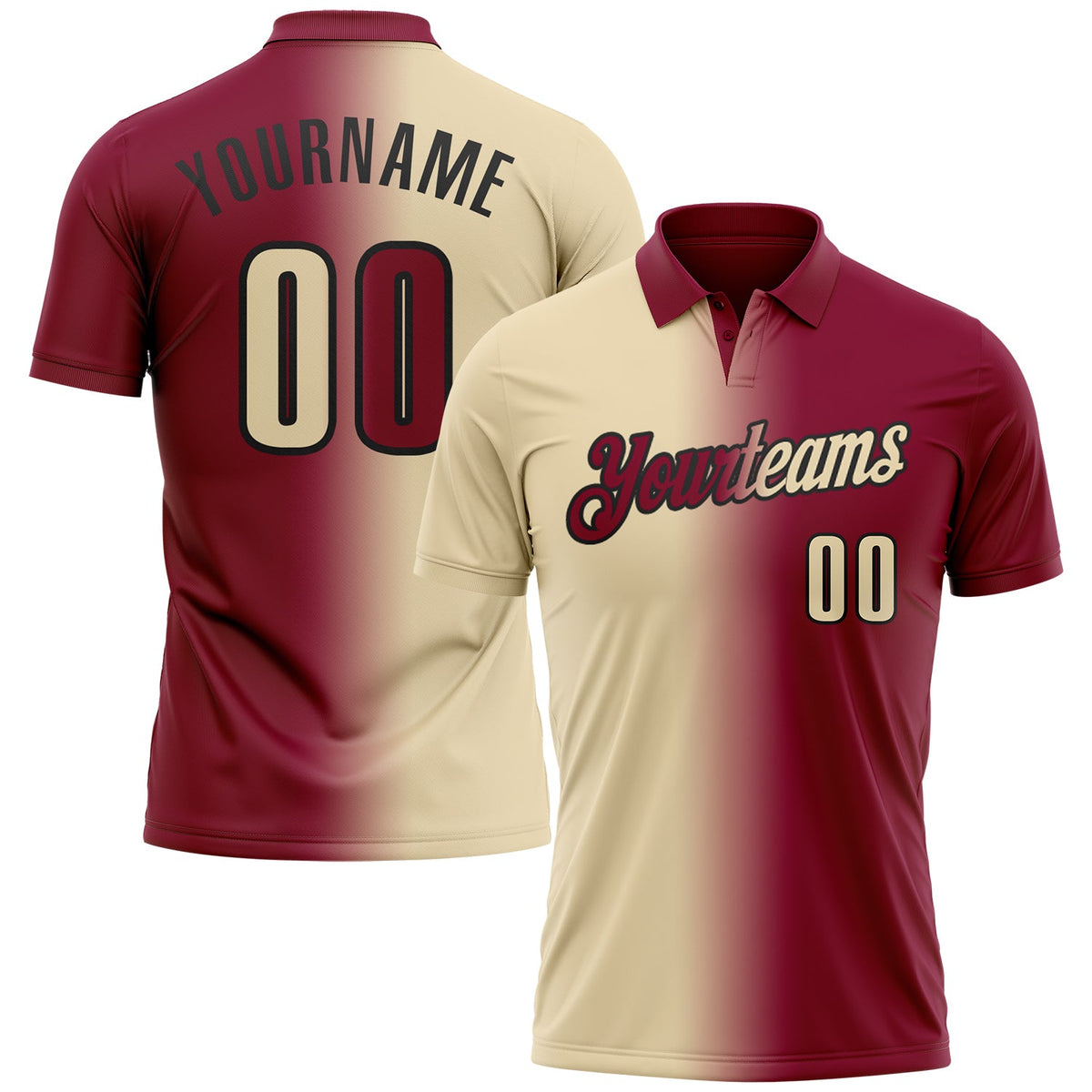 Custom Maroon Cream-Black 3D Gradient Fashion Performance Polo Shirt