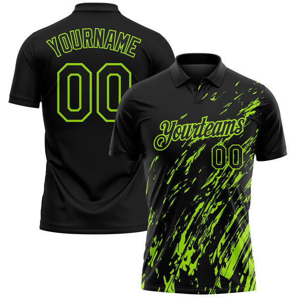 Custom Black-Neon Green Paint Stroke Grunge Streak Performance Polo Shirt