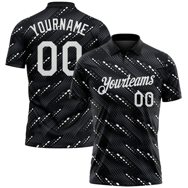 Custom Black-White Slant Lines Cyber Mecha Tech Performance Polo Shirt
