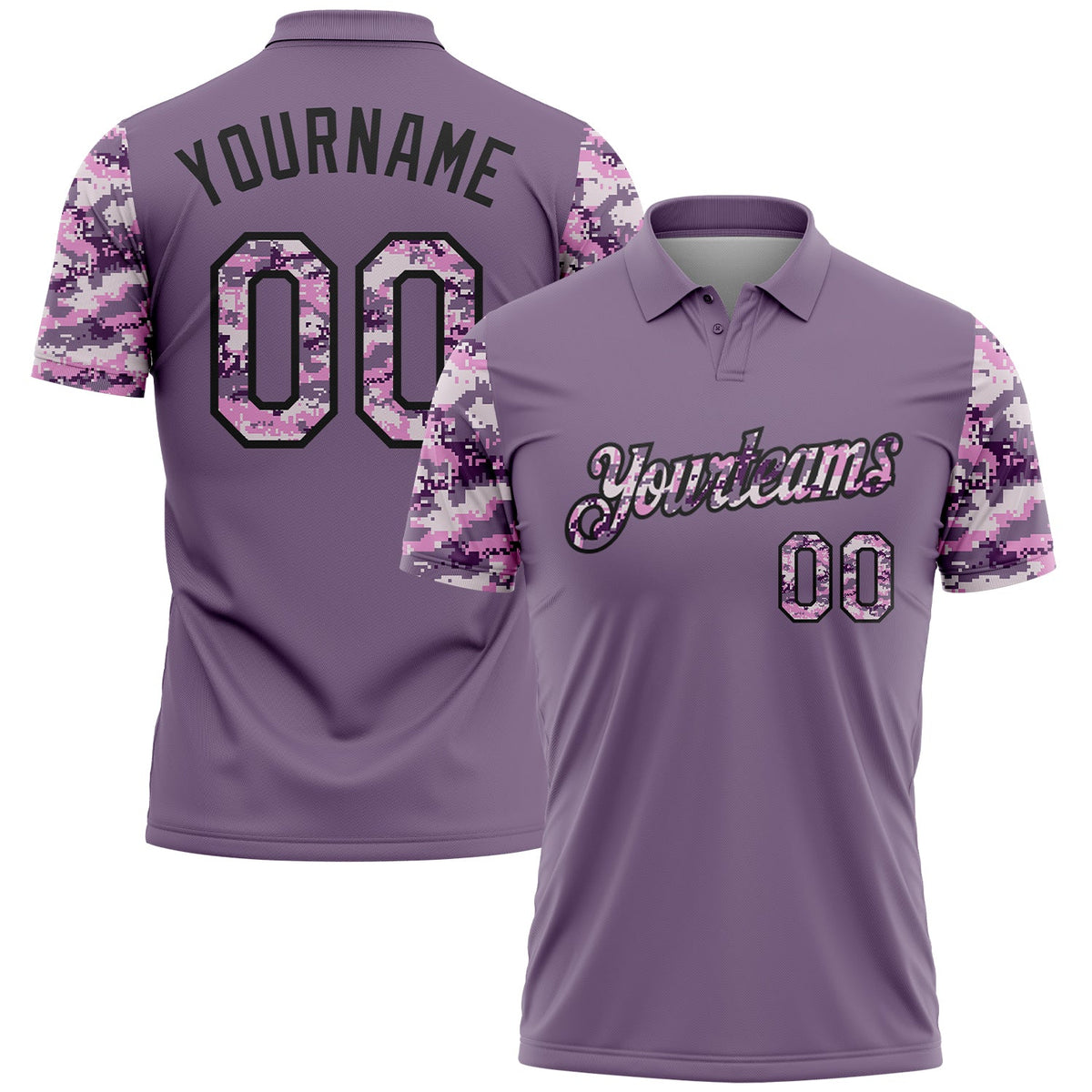 Custom Purple Camo-Black Camo Two Tone Performance Polo Shirt