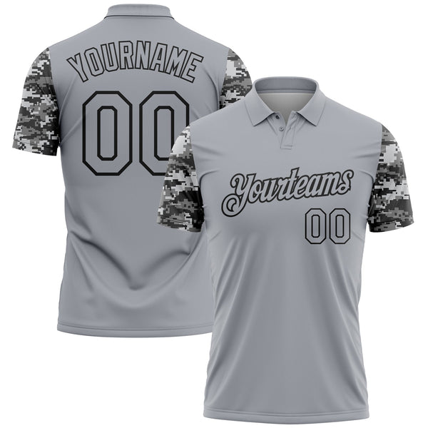 Custom Gray-Black Camo Two Tone Performance Polo Shirt