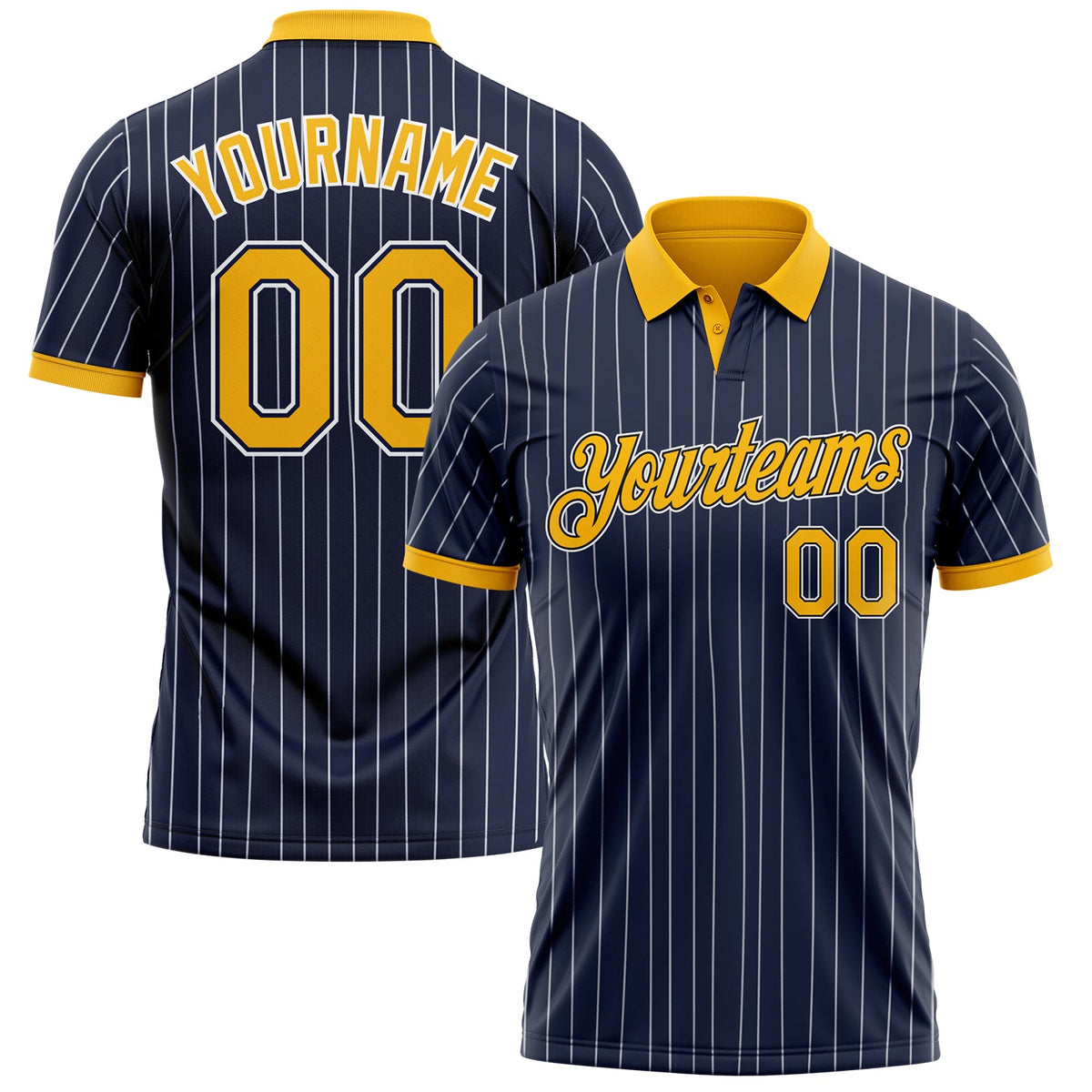 Custom Navy White Pinstripe-Gold Performance Polo Shirt