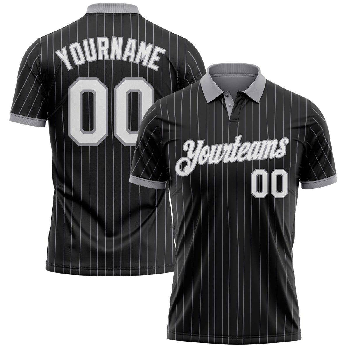 Custom Black Gray Pinstripe-White Performance Polo Shirt