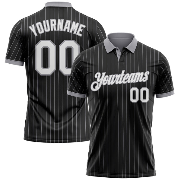 Custom Black Gray Pinstripe-White Performance Polo Shirt