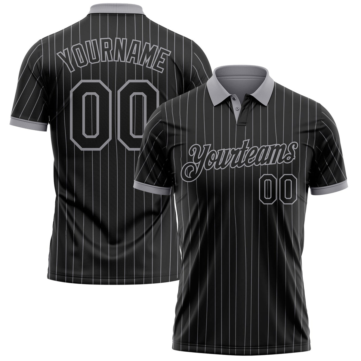 Custom Black Gray Pinstripe-Gray Performance Polo Shirt