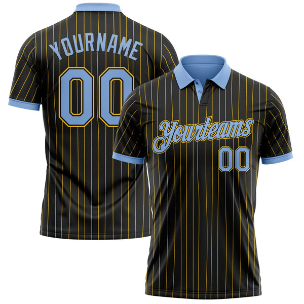 Custom Black Yellow Pinstripe-Light Blue Performance Polo Shirt
