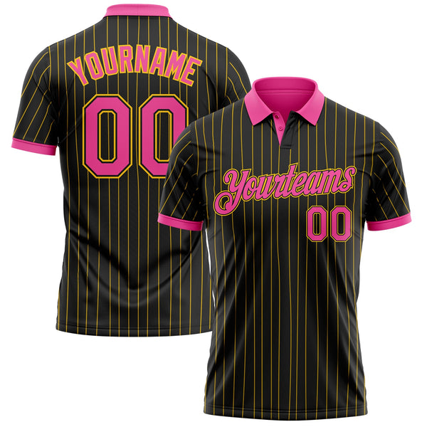 Custom Black Yellow Pinstripe-Pink Performance Polo Shirt
