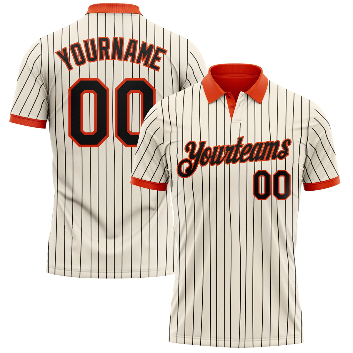 Custom Cream Black Pinstripe-Orange Performance Polo Shirt