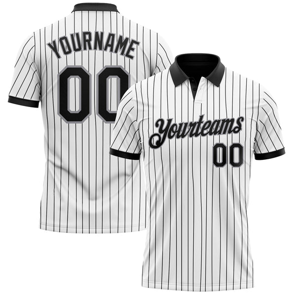 Custom White Black Pinstripe-Gray Performance Polo Shirt