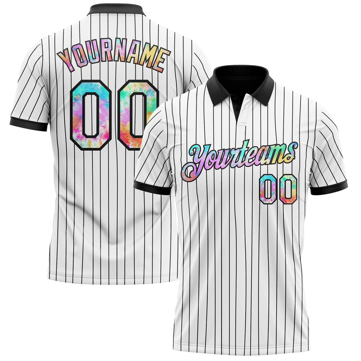 Custom White Black Pinstripe-Tie Dye Performance Polo Shirt