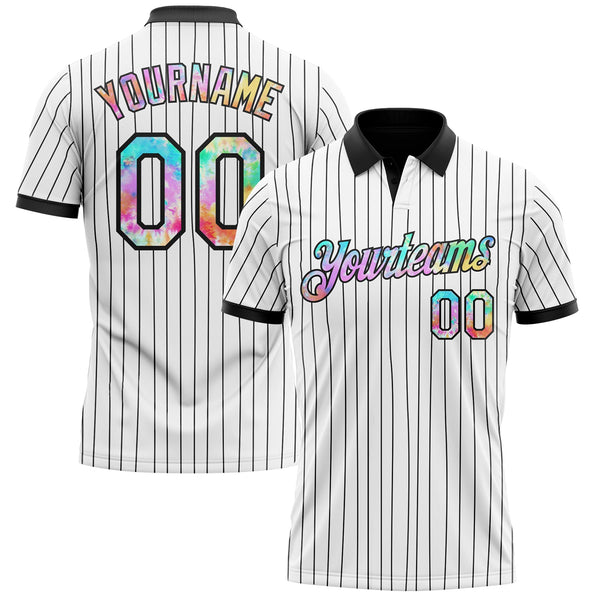 Custom White Black Pinstripe-Tie Dye Performance Polo Shirt