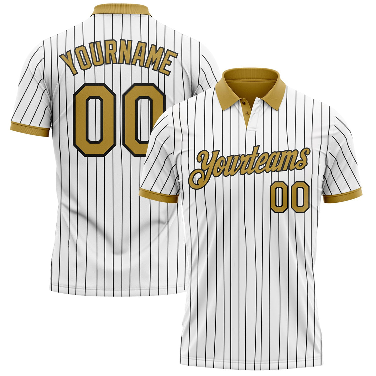 Custom White Black Pinstripe-Old Gold Performance Polo Shirt