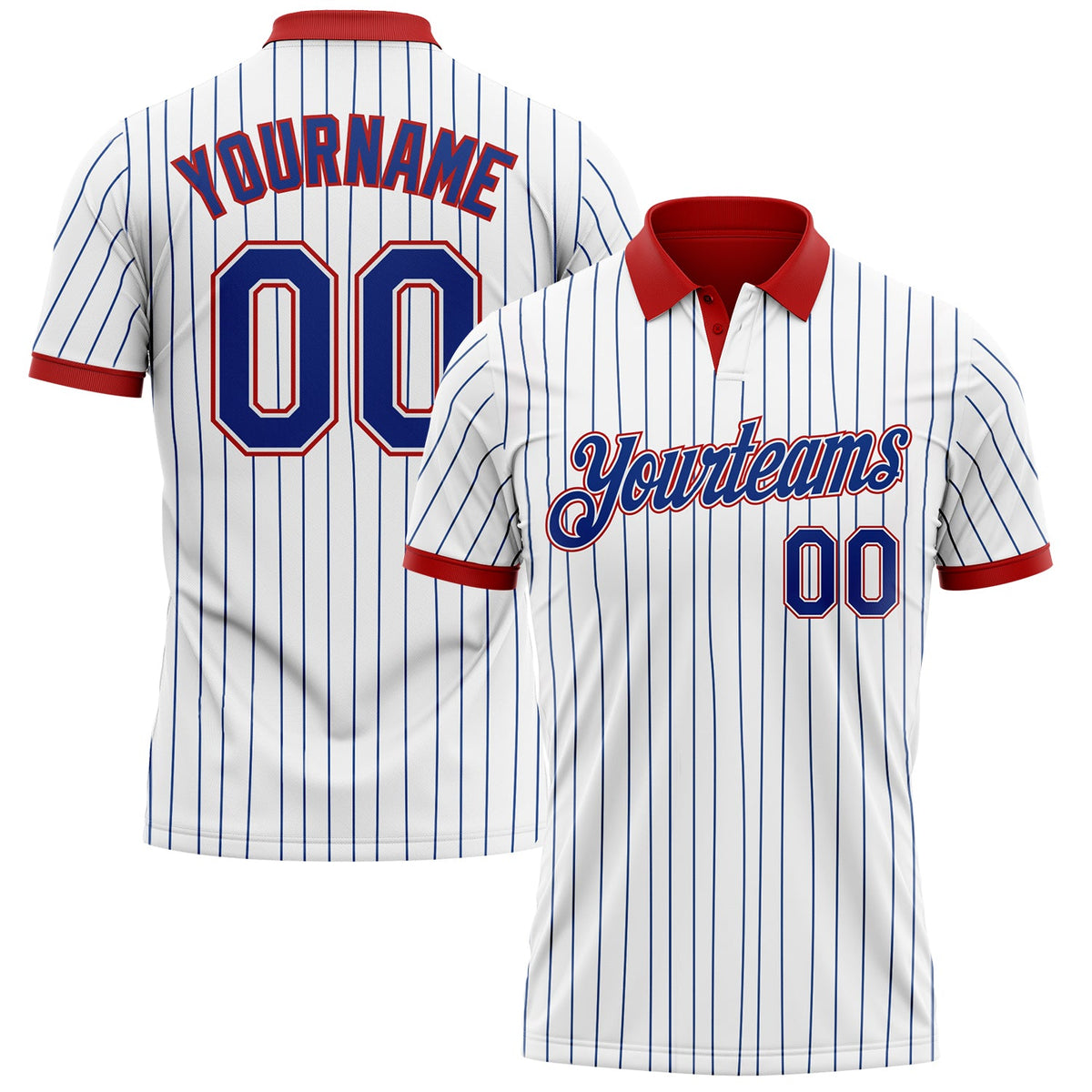 Custom White Royal Pinstripe-Red Performance Polo Shirt