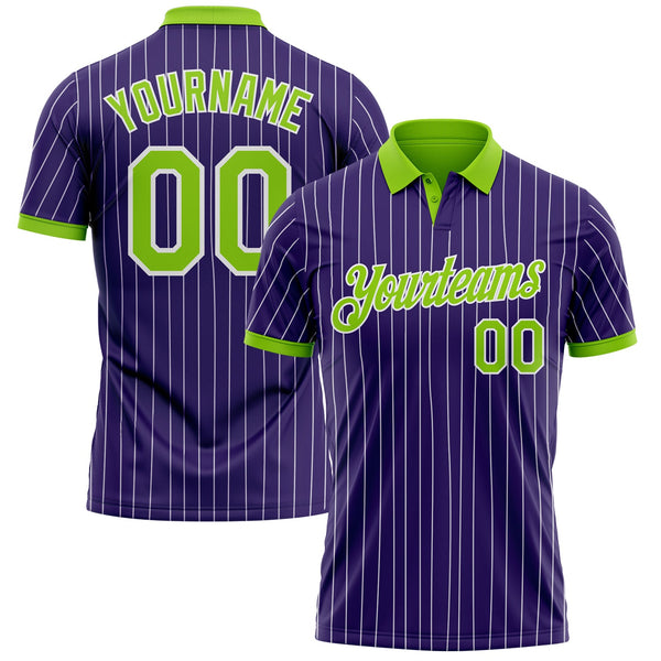 Custom Purple White Pinstripe-Neon Green Performance Polo Shirt