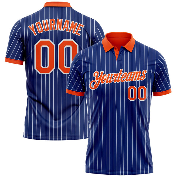 Custom Royal White Pinstripe-Orange Performance Polo Shirt