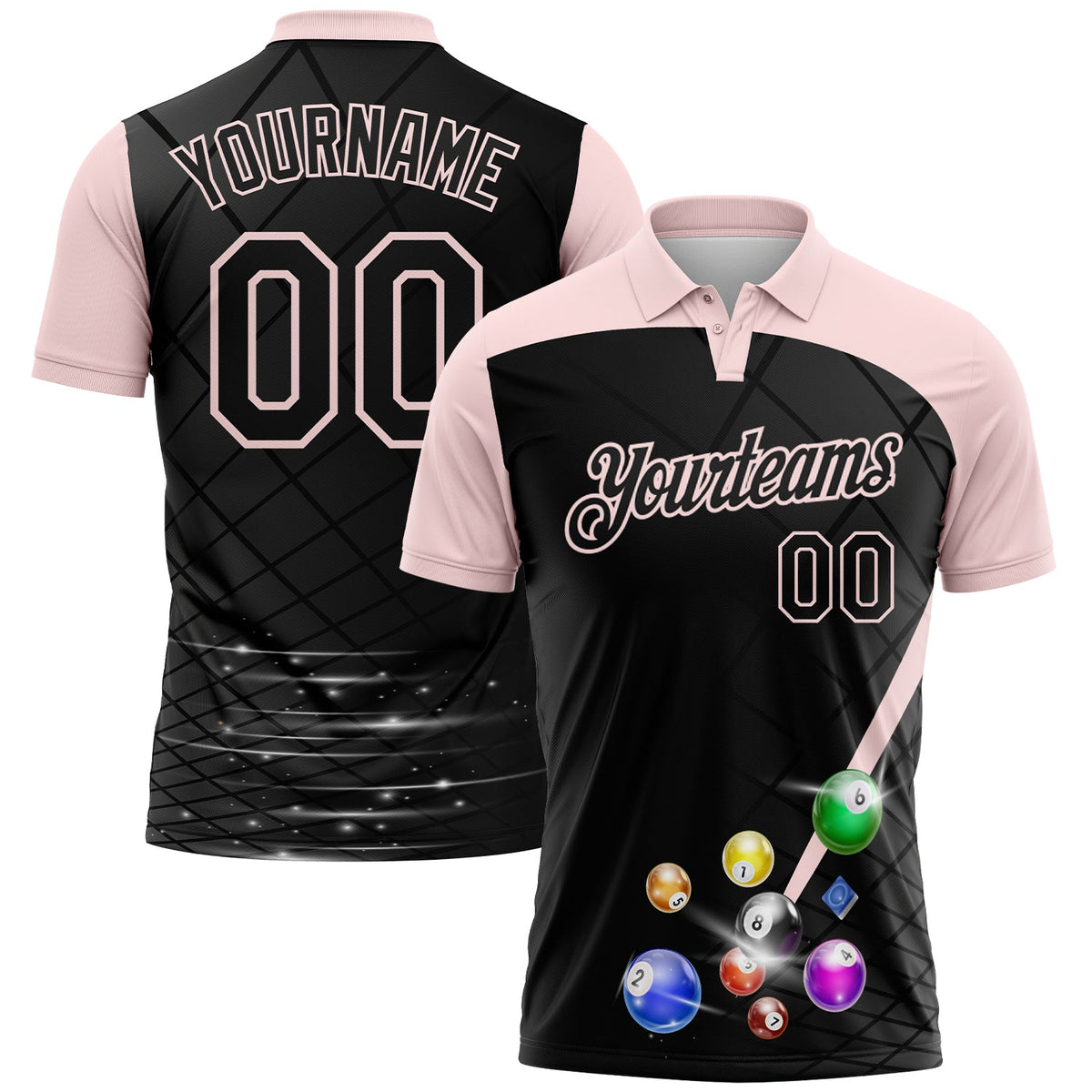 Custom Black-Light Pink Billiard Balls Performance Polo Shirt