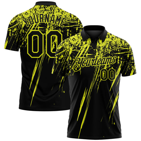 Custom Black-Neon Yellow Distressed Scratch Brush Stroke Performance Polo Shirt