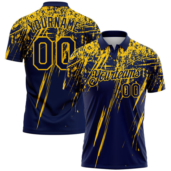 Custom Navy-Yellow Distressed Scratch Brush Stroke Performance Polo Shirt